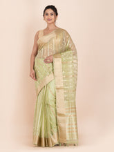 KAVVYA  PISTA GREEN ORGANZA SAREE